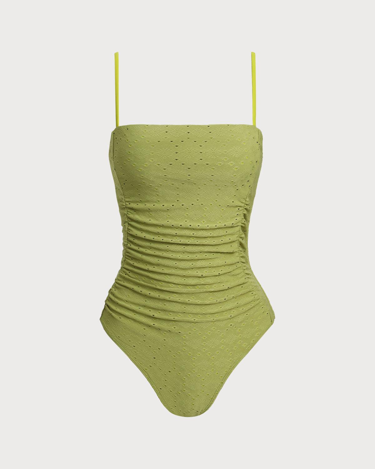 Green Jacquard Bralette One Piece Swimwear Product Image