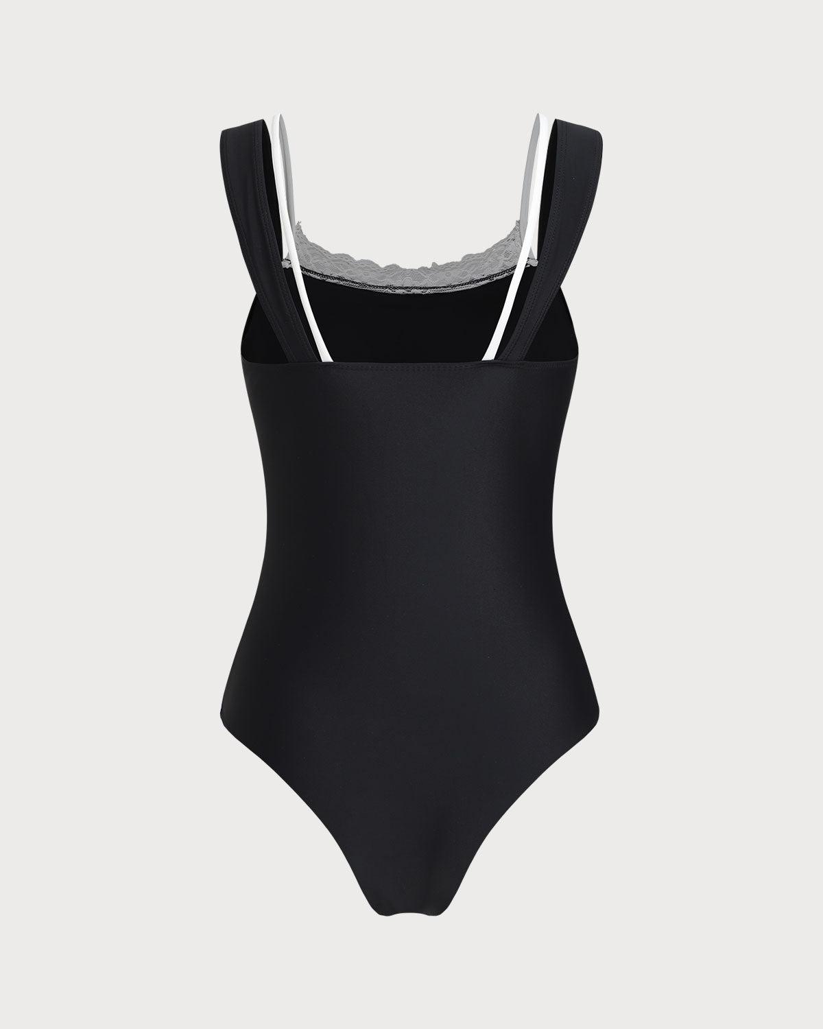 Black Contrast Lace One Piece Swimwear Product Image