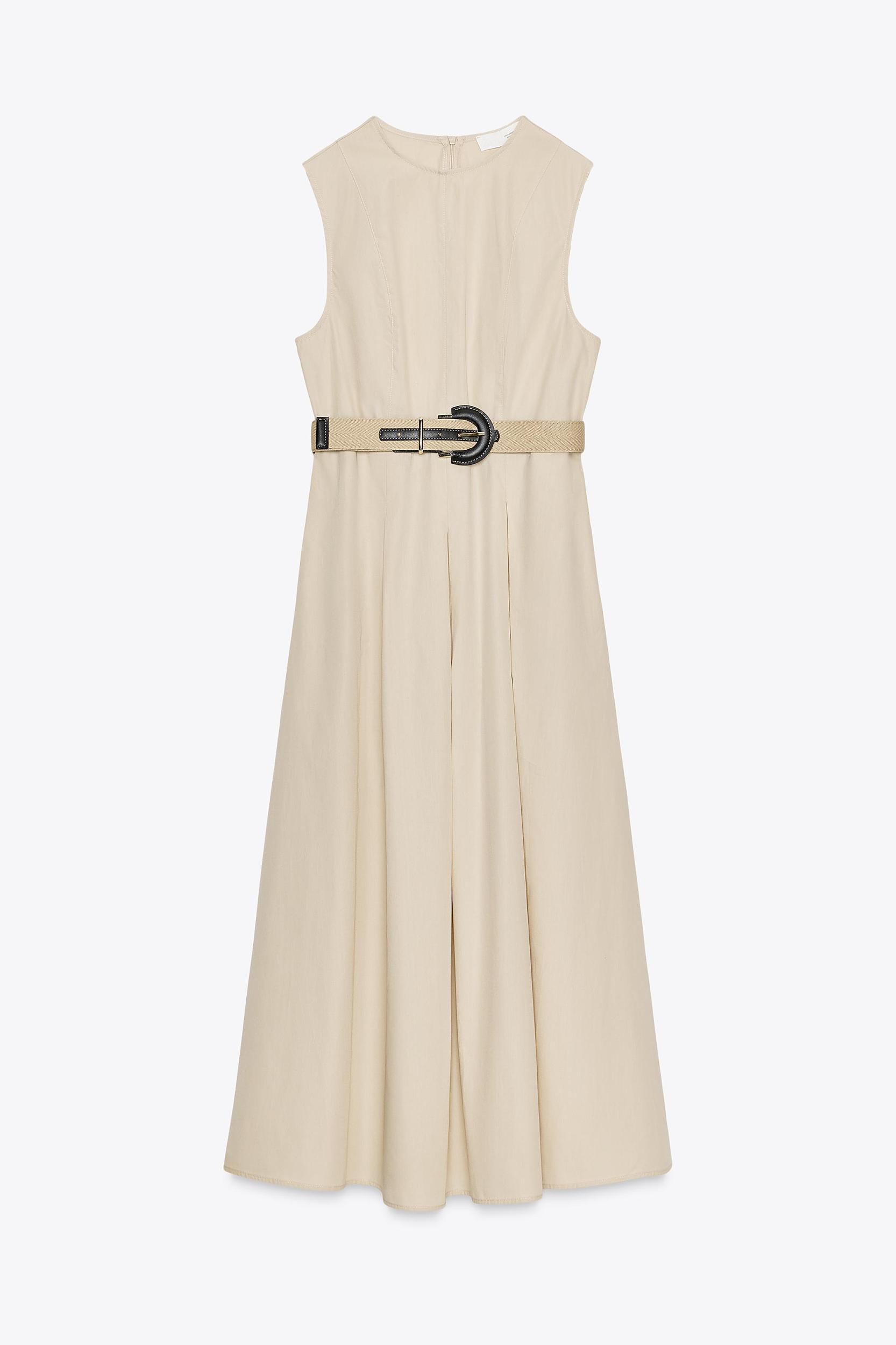 BELTED POPLIN MIDI DRESS Product Image