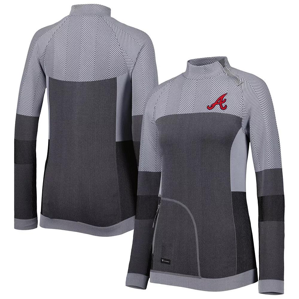 Women's Levelwear Charcoal Atlanta Braves Verse Asymmetrical Raglan Tri-Blend Quarter-Zip Jacket,  Product Image