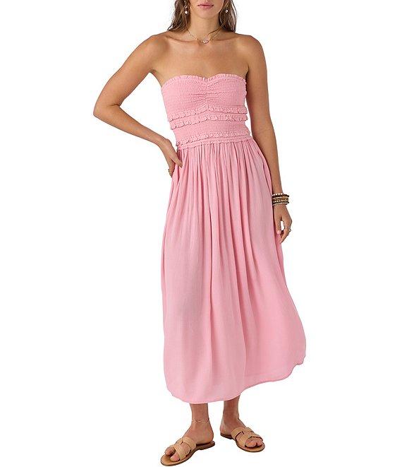 O'Neill Devyn Smocked Strapless Side Slit Midi Dress Product Image