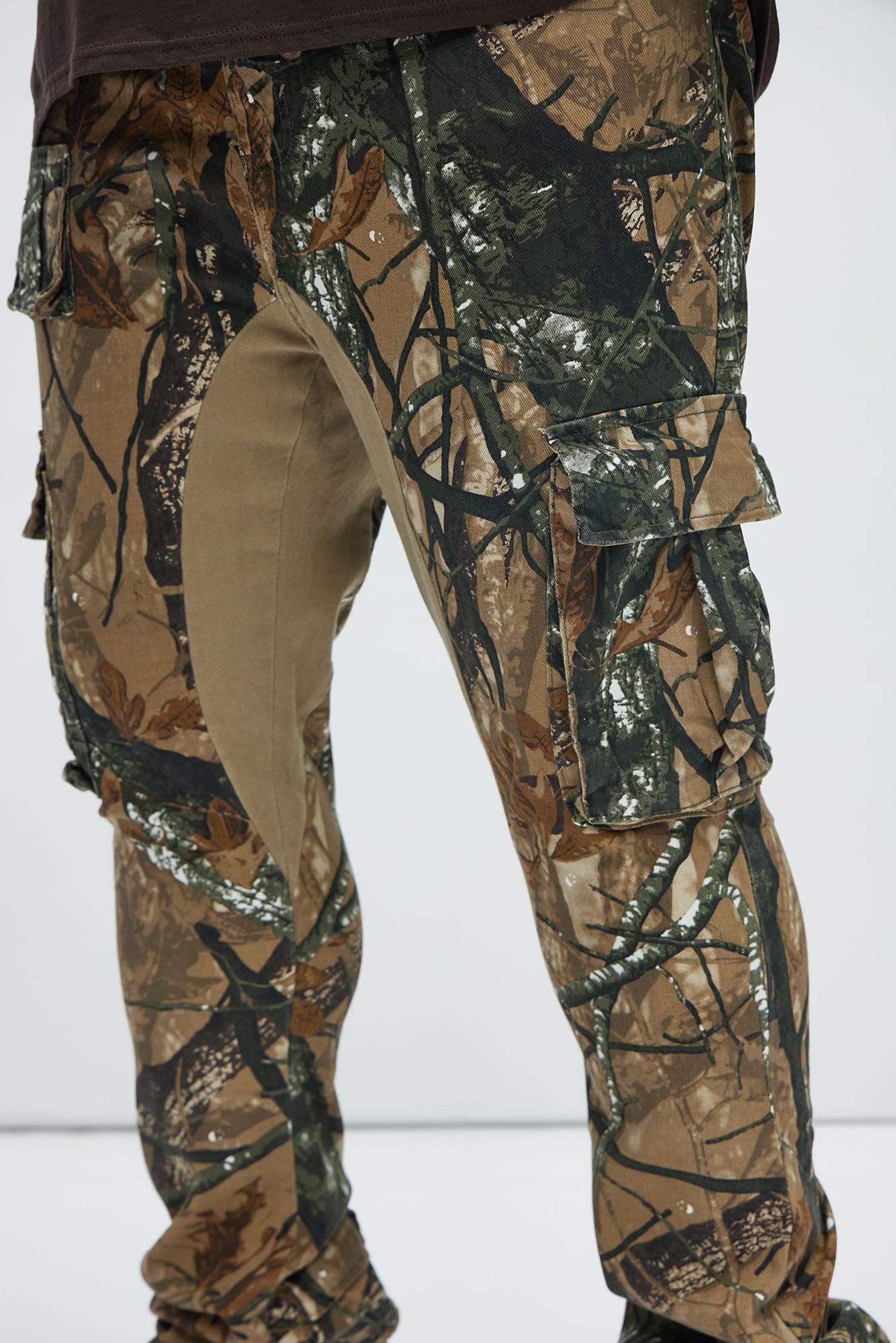 Into The Wild Panel Cargo Stacked Skinny Flare Pants - Brown/combo Product Image