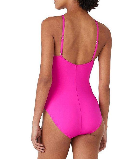 kate spade new york Solid High Neck Ruched Rosette One Piece Swimsuit Product Image
