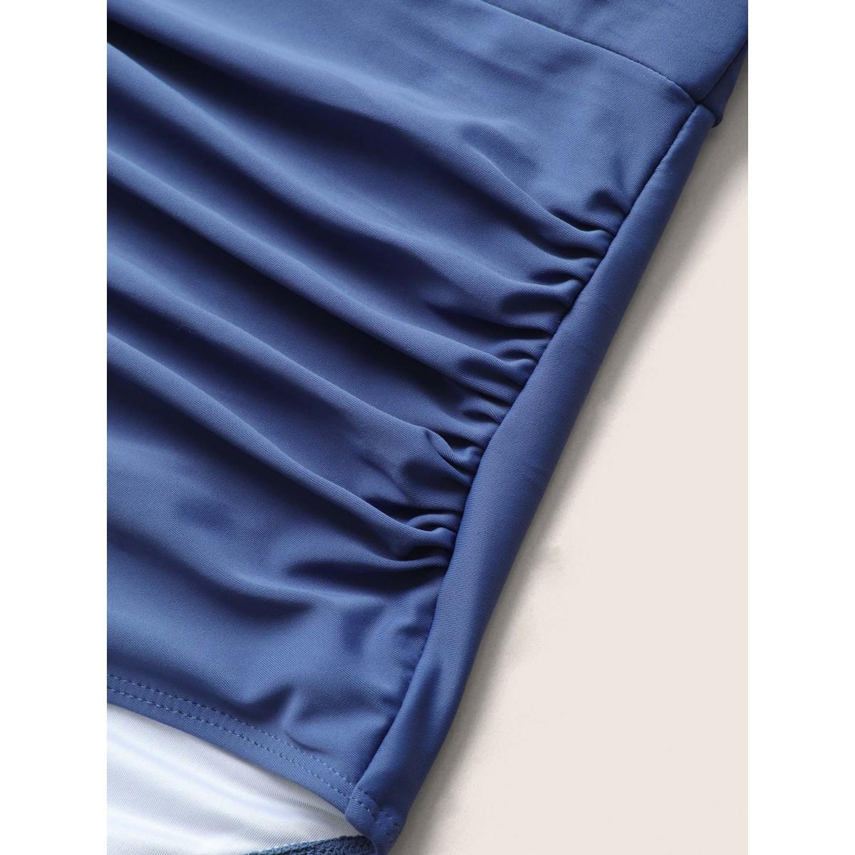 Plus Size Plain Laser Cut Flutter Trim One Piece Swimsuit Women's Swimwear Indigo Beach Gathered Curve Bathing Suits High stretch One Pieces BloomChic 28/5X Product Image