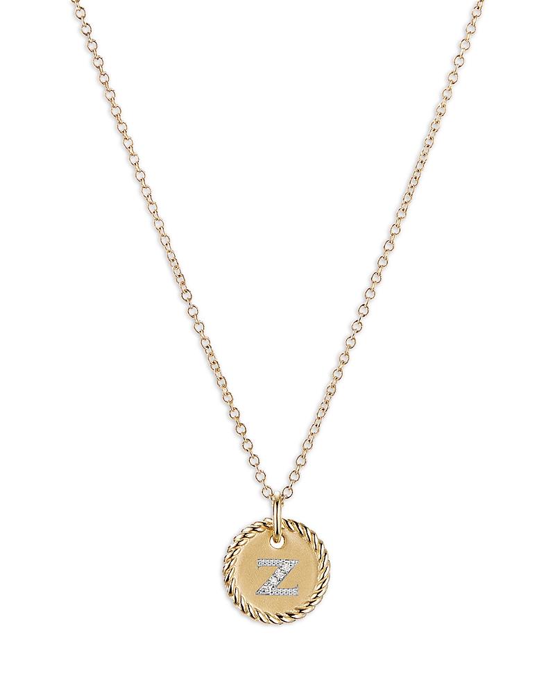 Womens Initial Charm Necklace in 18K Yellow Gold with Pav Diamonds Product Image