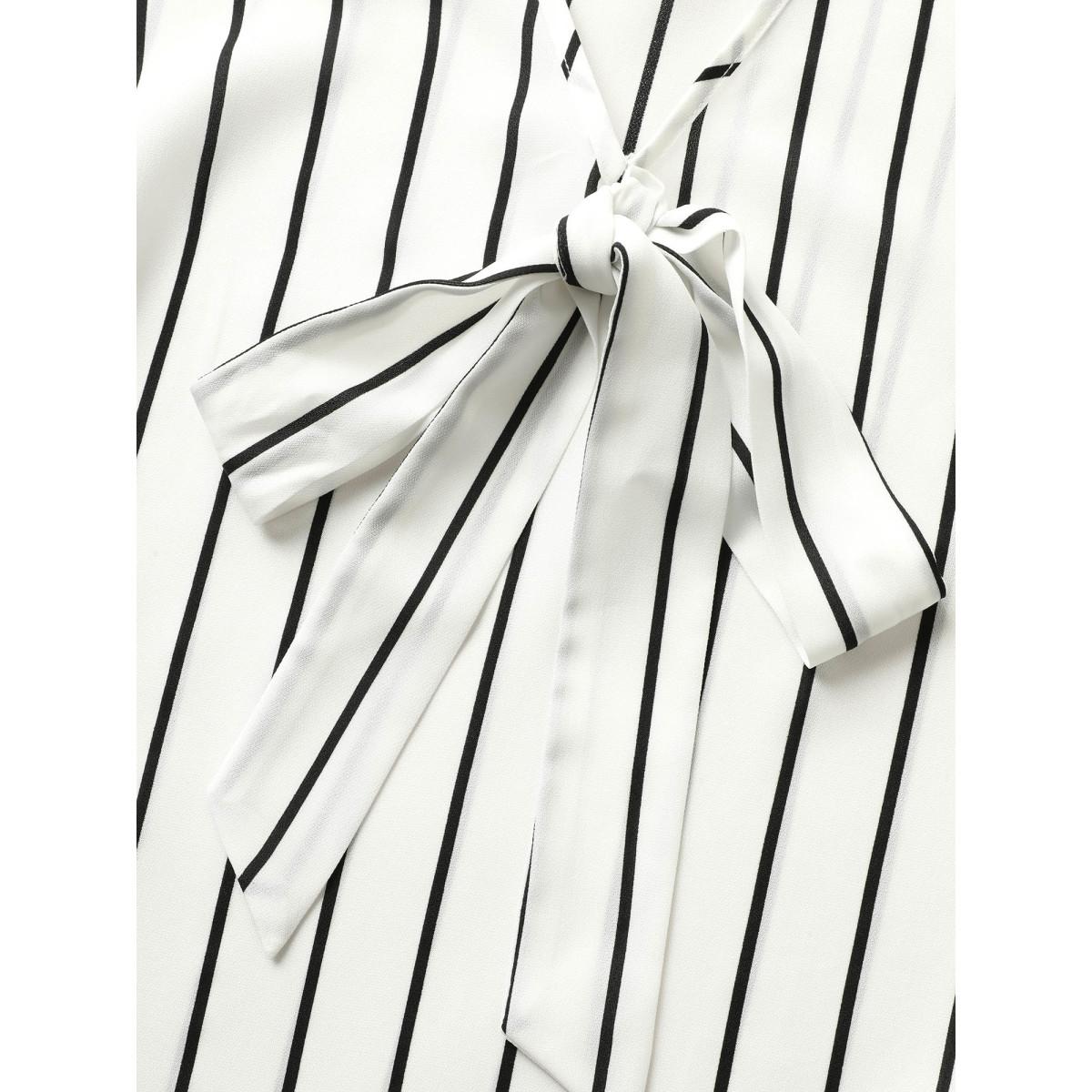 Plus Size Originalwhite Striped Tie Knot Petal Sleeve Blouse Women Work From Home Cap Sleeve V-neck Office Blouses BloomChic 22-24/3X Product Image