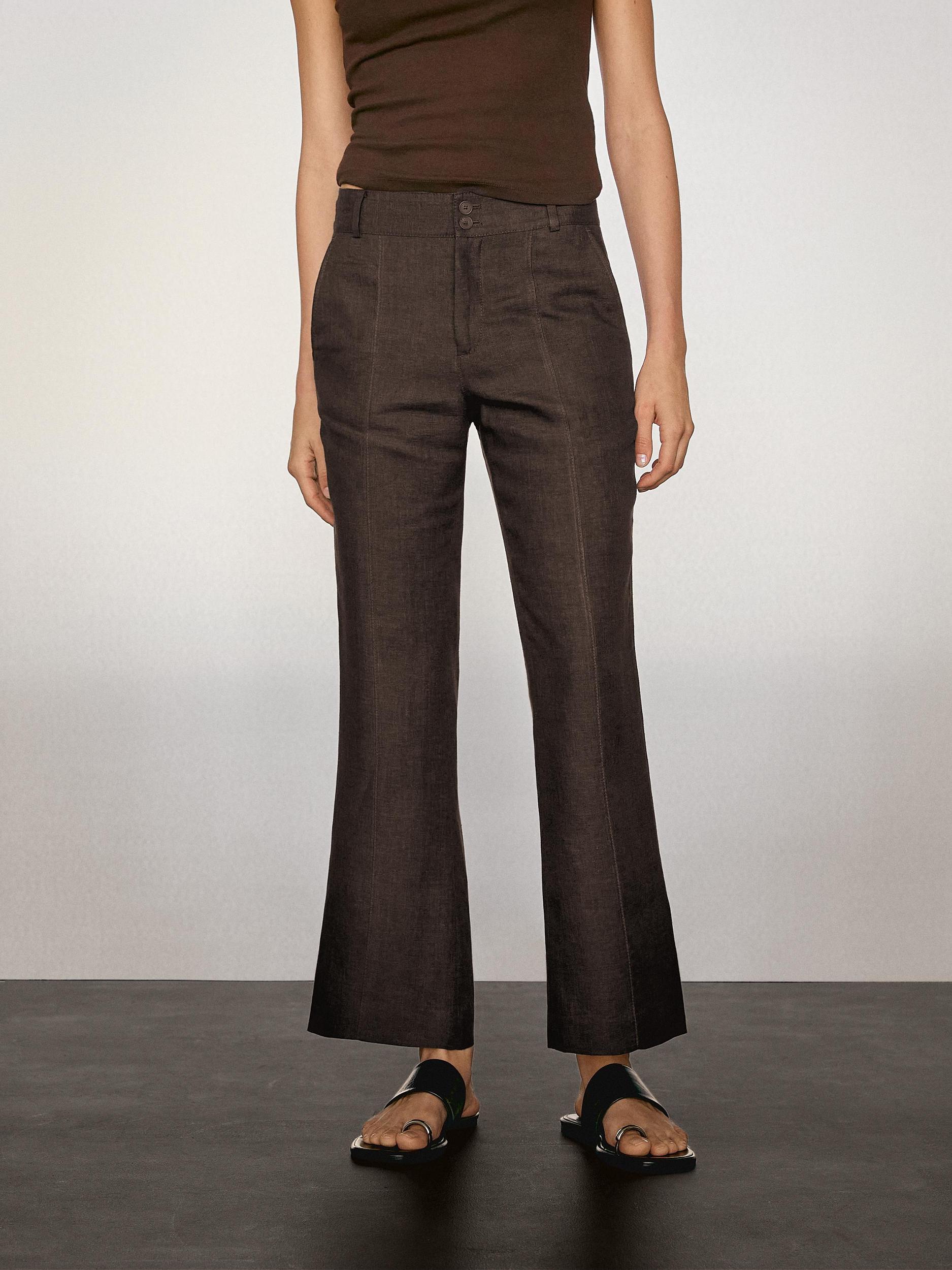 100% linen flare fit trousers Product Image
