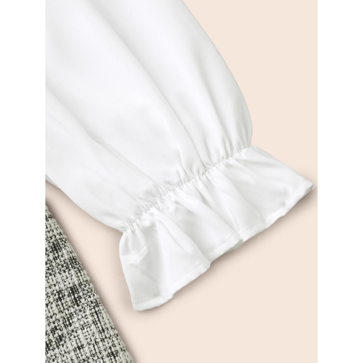 Plus Size Originalwhite Tweed Patchwork Gathered Lantern Sleeve Blouse Women Elegant Long Sleeve Round Neck Everyday Blouses BloomChic 14-16/1X Product Image