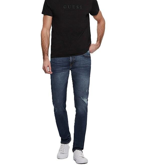 Guess Slim Fit Tapered Destructed Detail Jeans Product Image