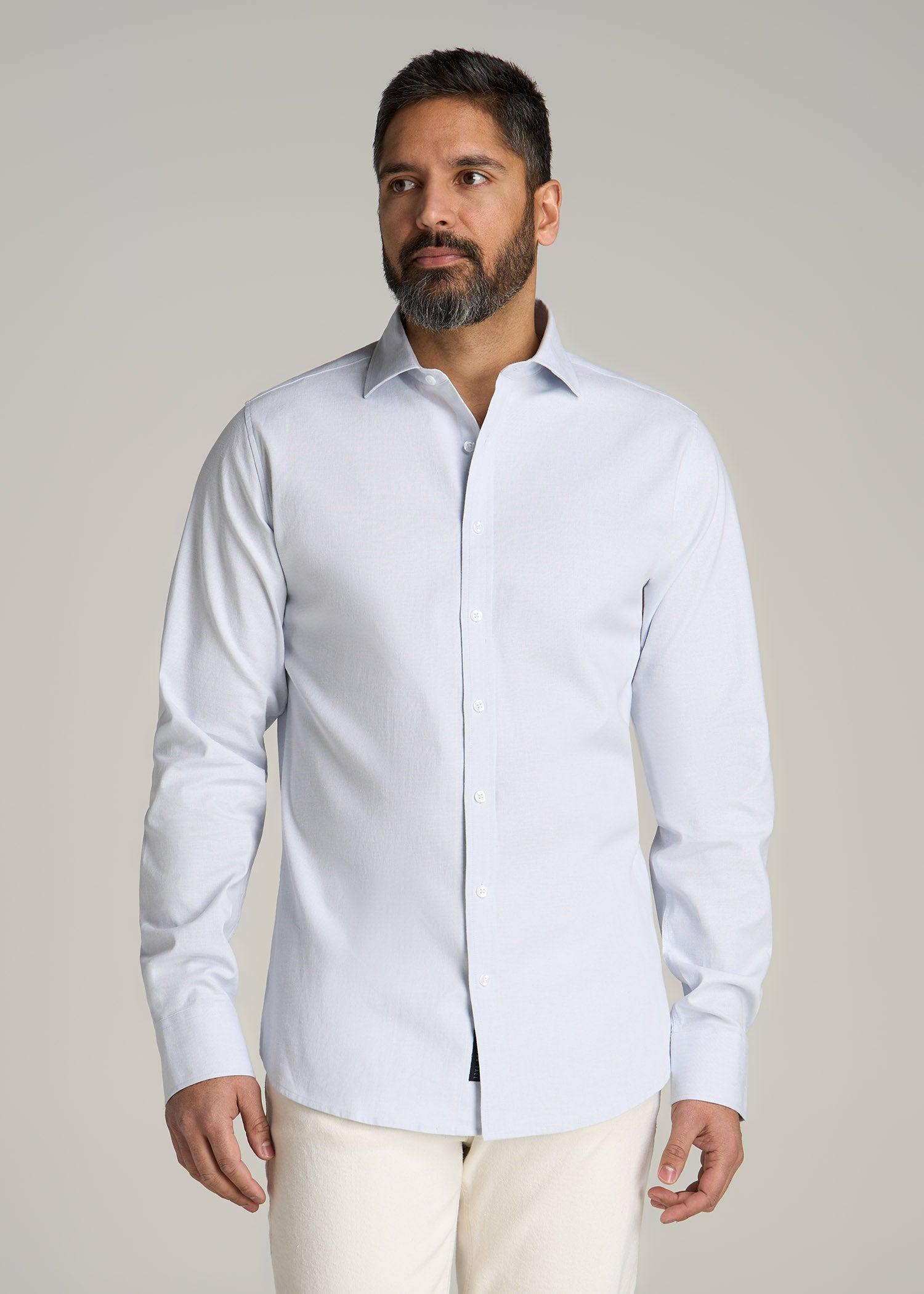 Stretch Linen Dress Shirt for Tall Men in Light Blue Male Product Image