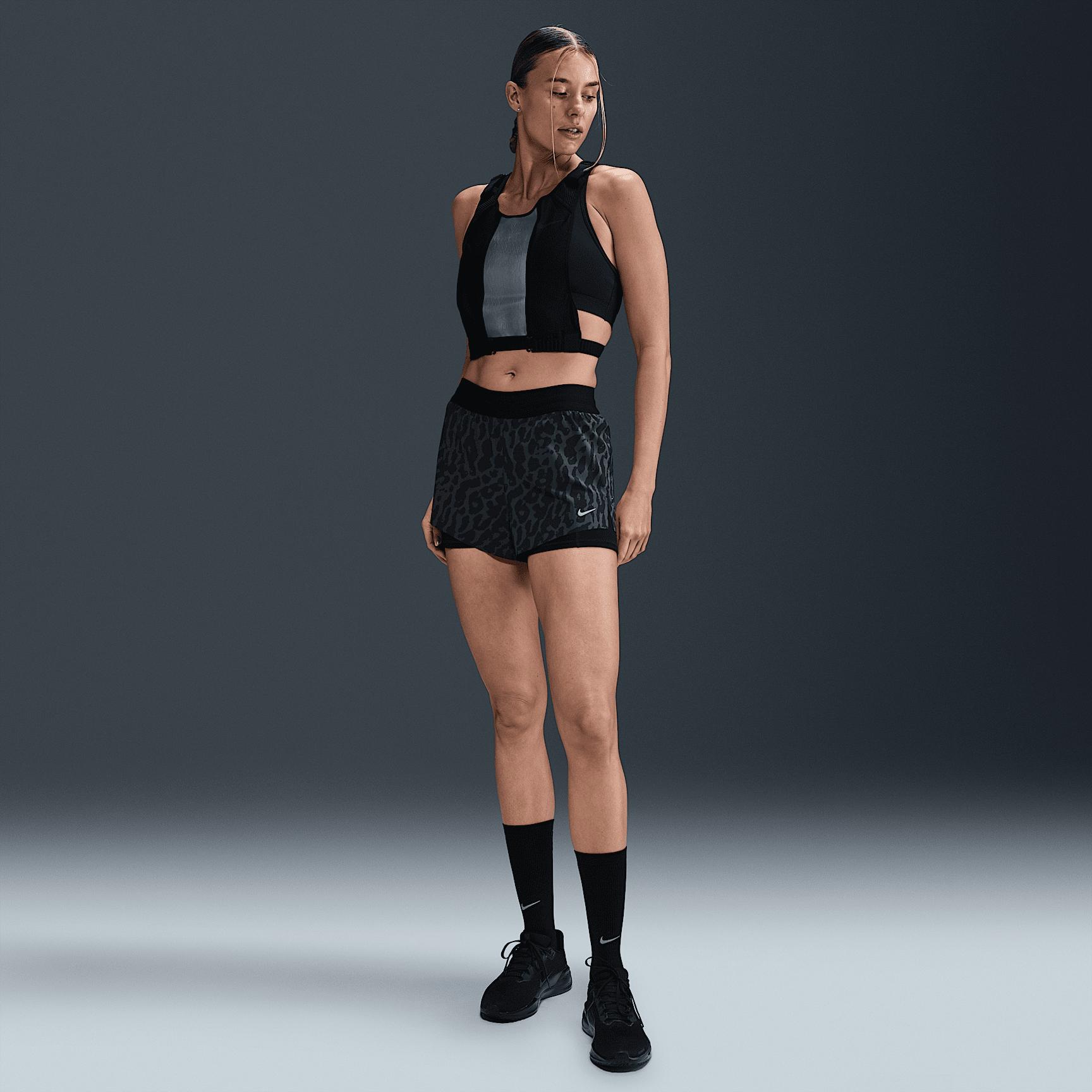 Nike Womens Swift Dri-FIT Mid-Rise 2-in-1 Printed Running Shorts | IB5847-010 Product Image