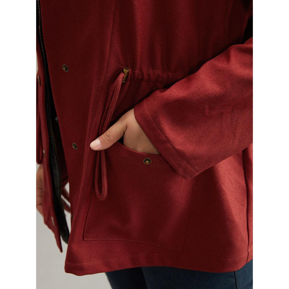Plus Size Two Tone Hooded Drawstring Zipper Jacket Women Russet Contrast Pocket Everyday Jackets BloomChic 22-24/3X Product Image