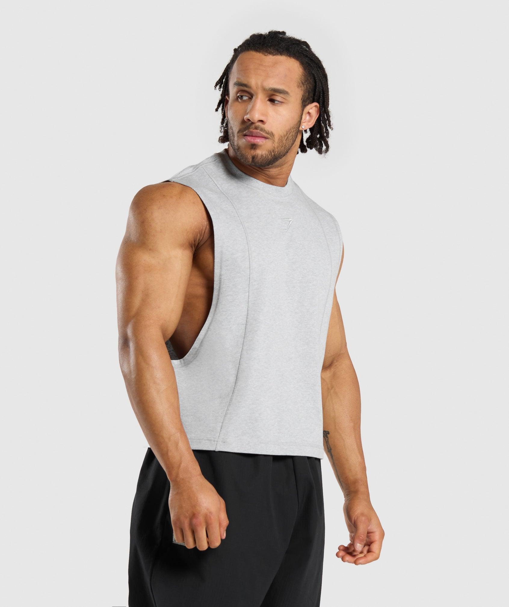 Gymshark Premium Lifting Boxy Cut Off Tank - Light Grey Marl Male Product Image