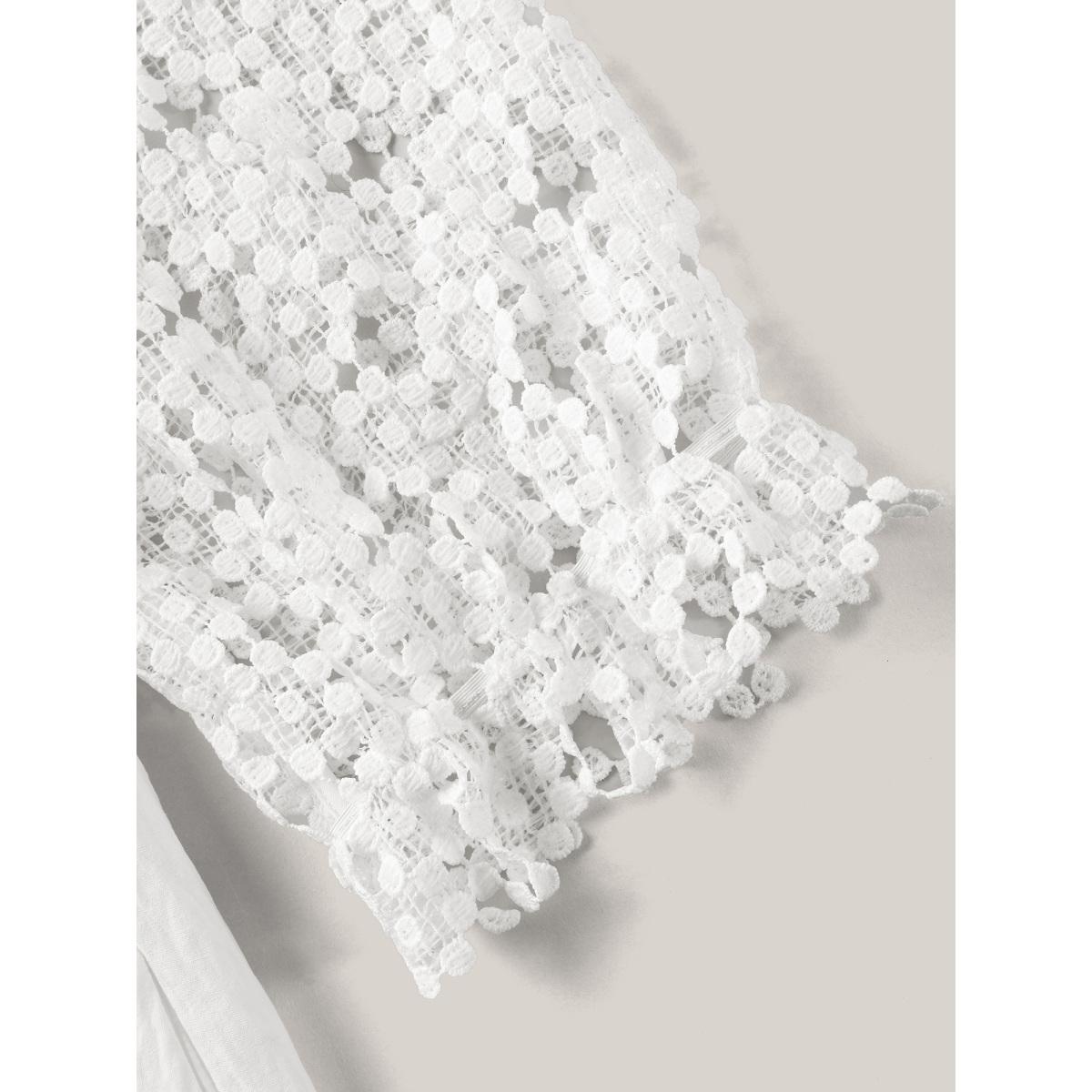 Plus Size Sheer Lace Sleeve Pockets Flowy Midi Dress Ivory Women V-neck Elbow-length sleeve Curvy BloomChic 10/M Product Image