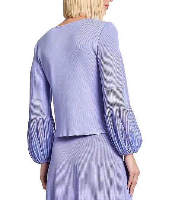 MISOOK Ribbed Knit V-Neck Sheer Bishop Sleeve Top Product Image