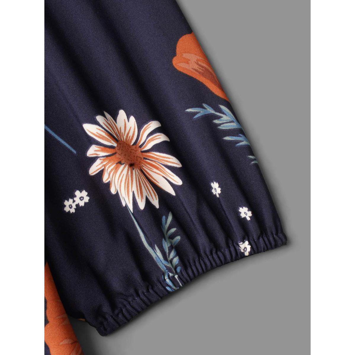 Plus Size Floral Boho Print Lantern Sleeve Dress Indigo Women Elegant Non Round Neck Long Sleeve Curvy BloomChic 26/4X Product Image