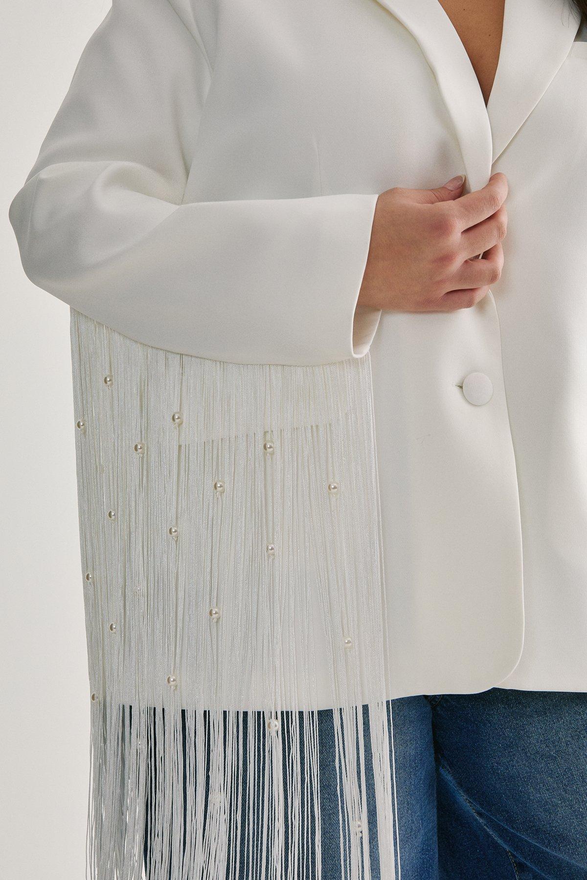 Plus Premium Pearl Trim Fringe Blazer Product Image