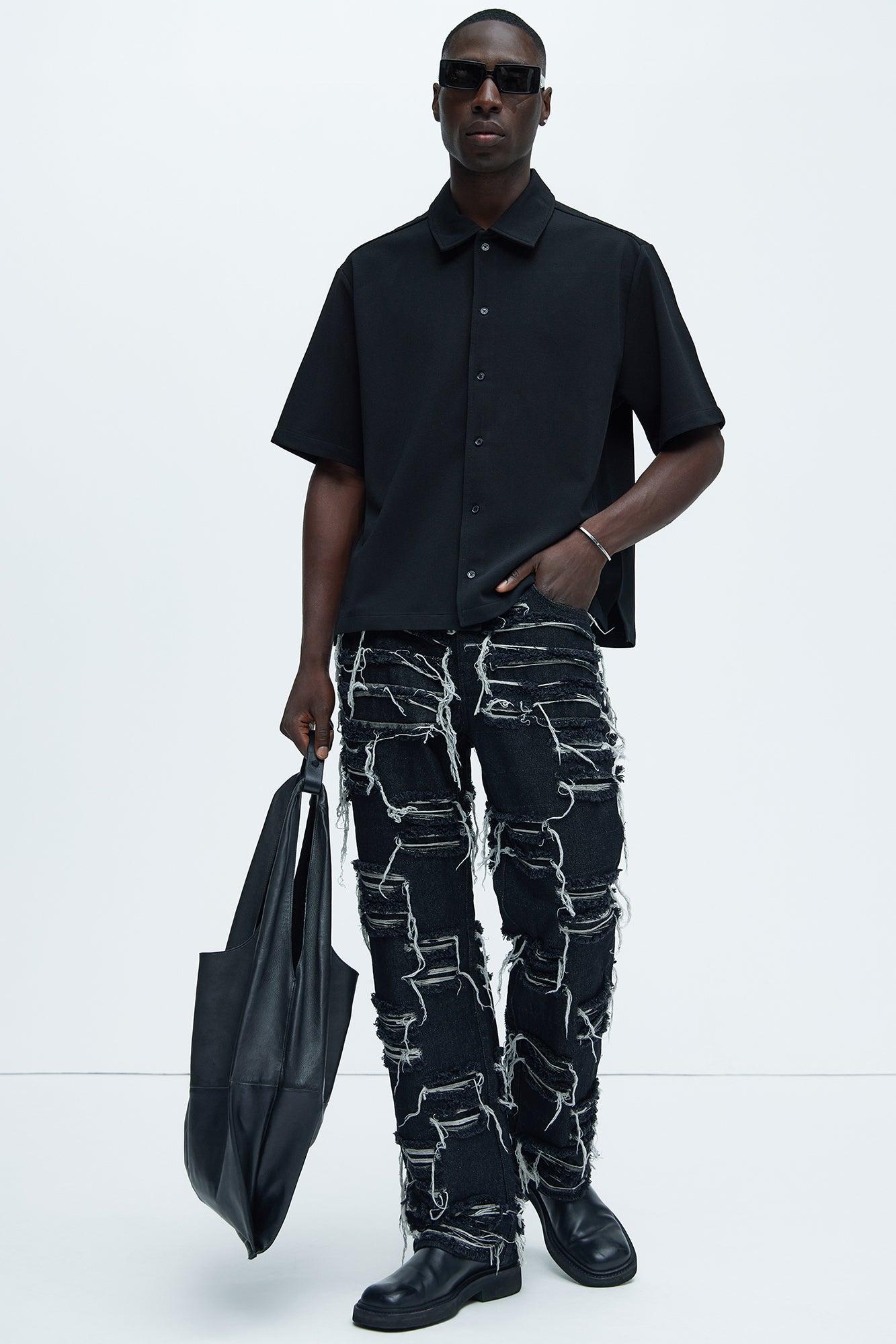 Jackson Frayed Dean Straight Jeans - Black Product Image