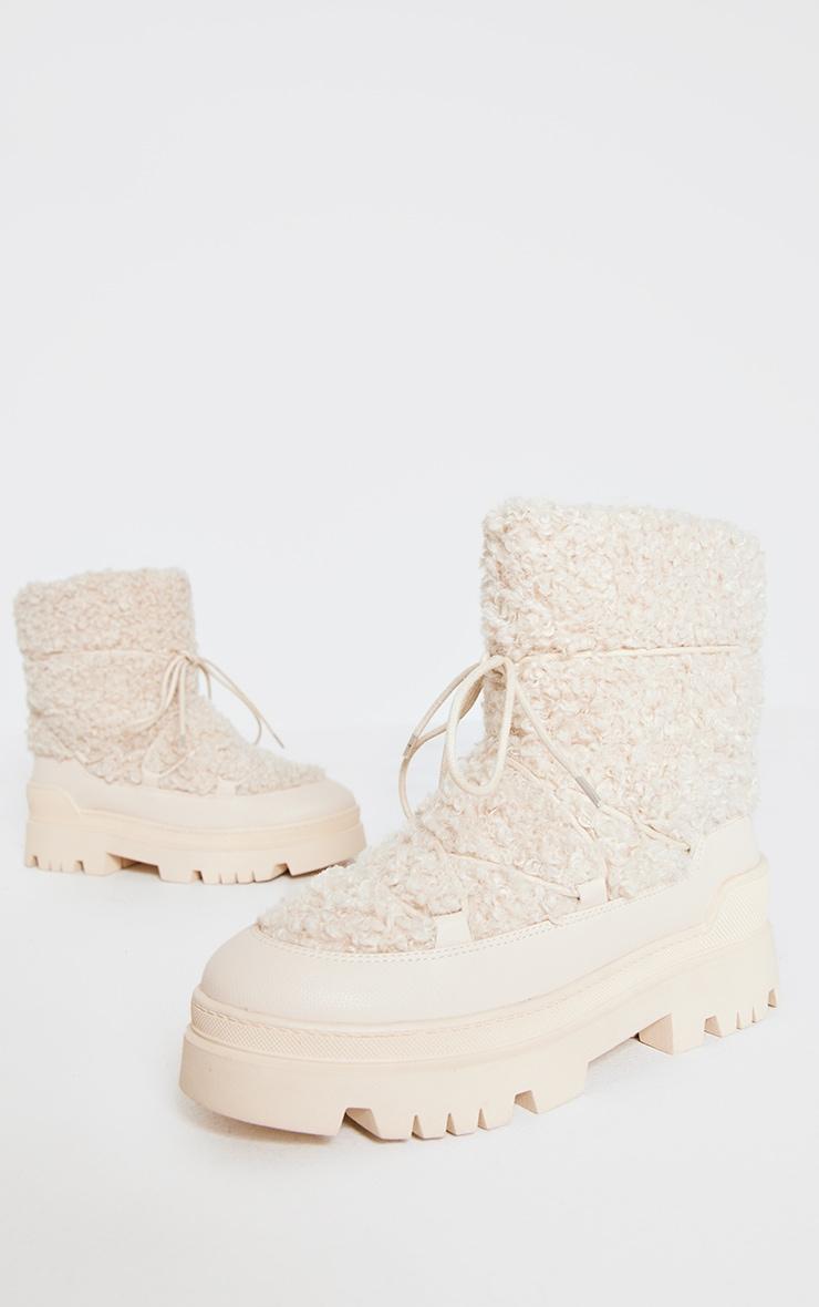 Cream Borg Round Toe Chunky Sole Ankle Boots Product Image