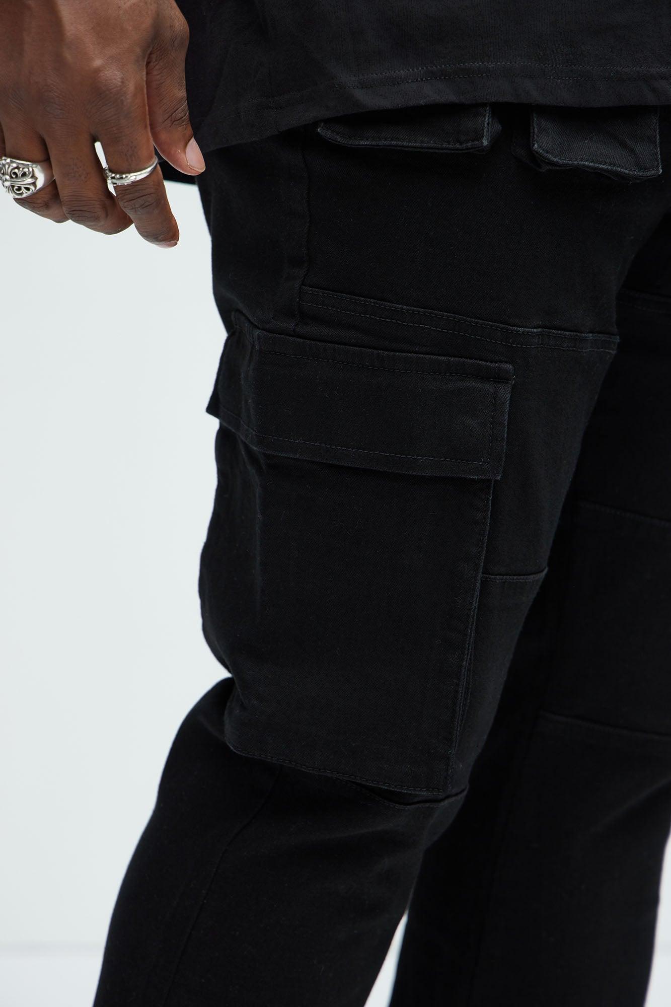 Snap At It Cargo Stacked Skinny Flare Jeans - Black Product Image