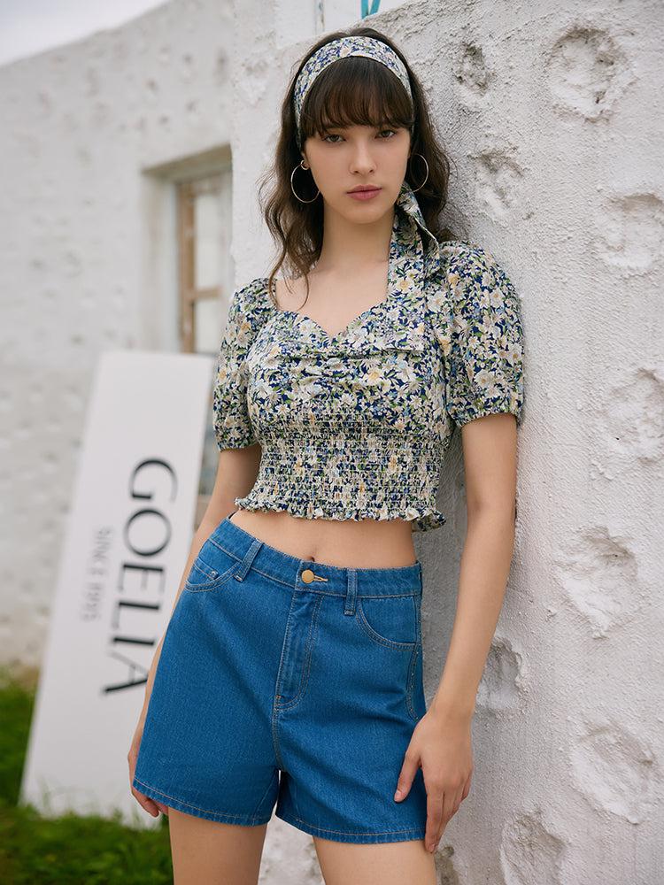 Rhinestone Denim A-Line Women Shorts Product Image