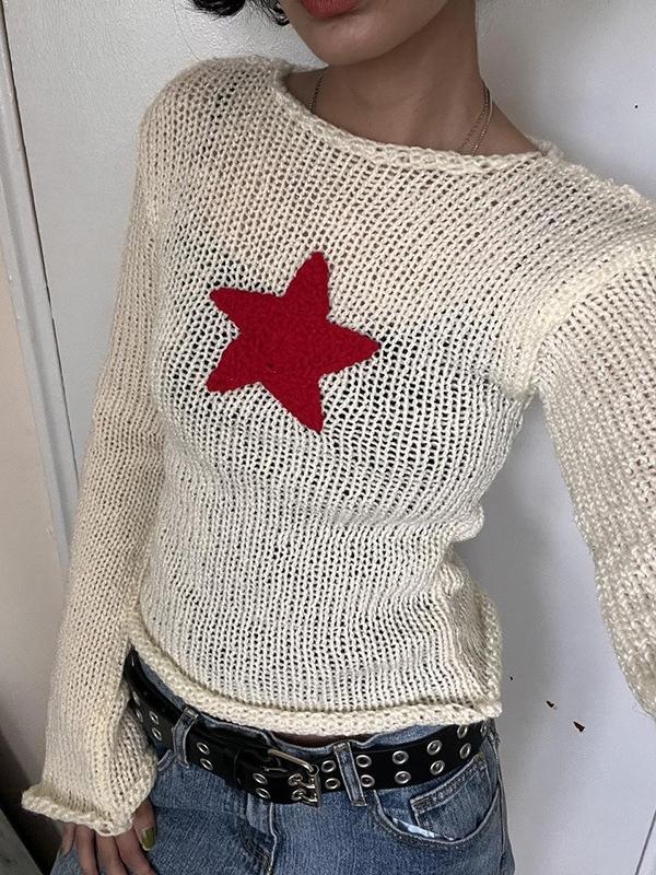 Star Crochet Knit Cropped Knit Top Product Image