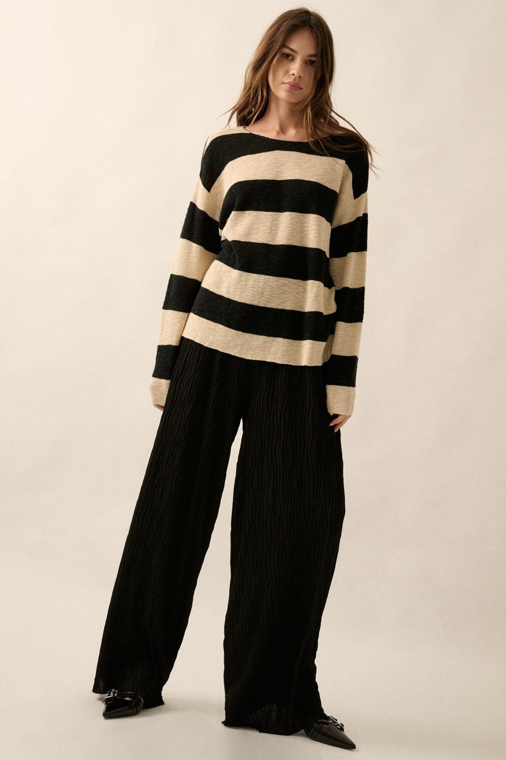 Wavy Texture Rib-Knit Wide-Leg Pants Product Image