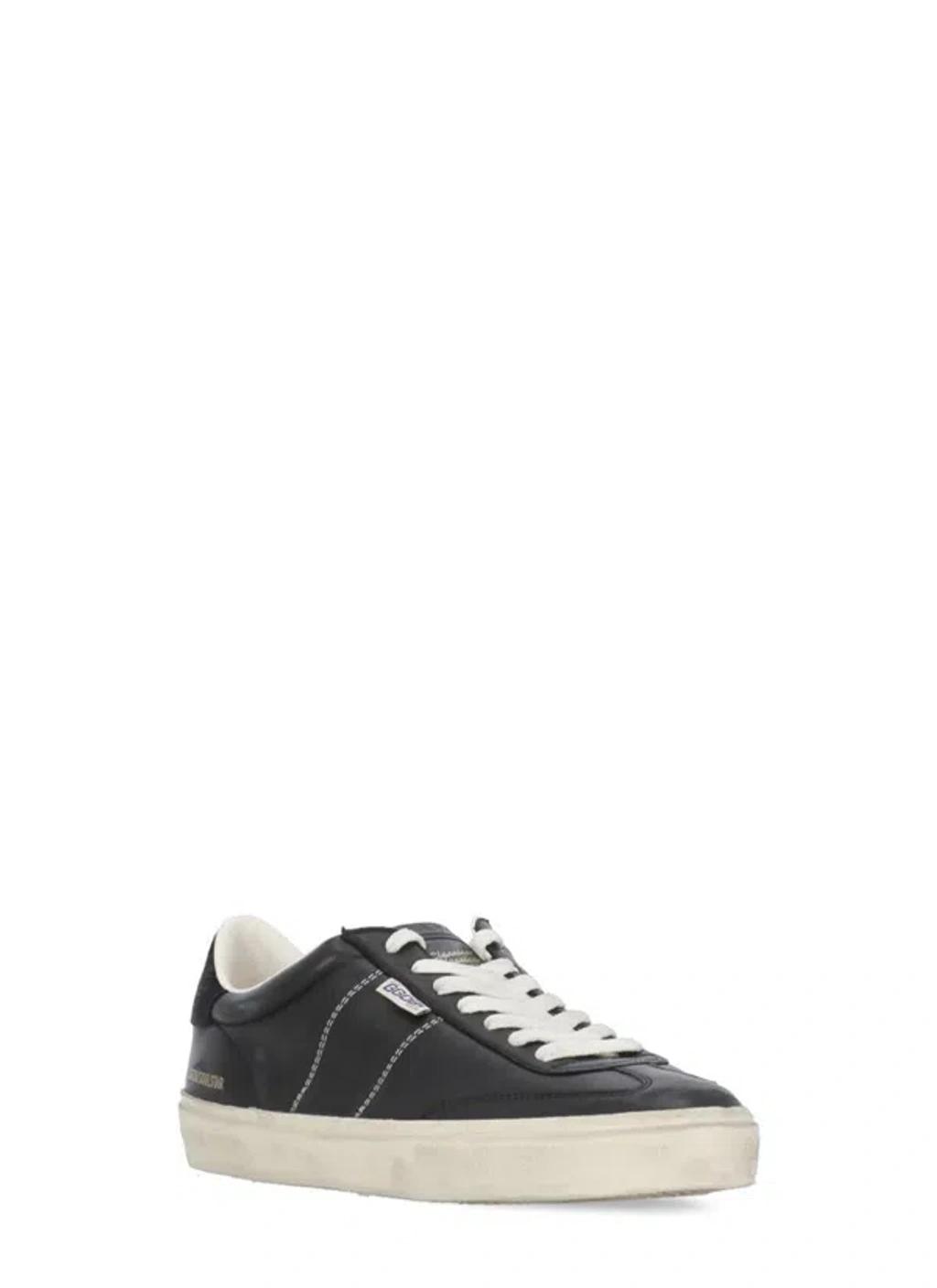 GOLDEN GOOSE Deluxe Brand Vintage-inspired Black Leather Sneakers With Contrasting White Laces Product Image