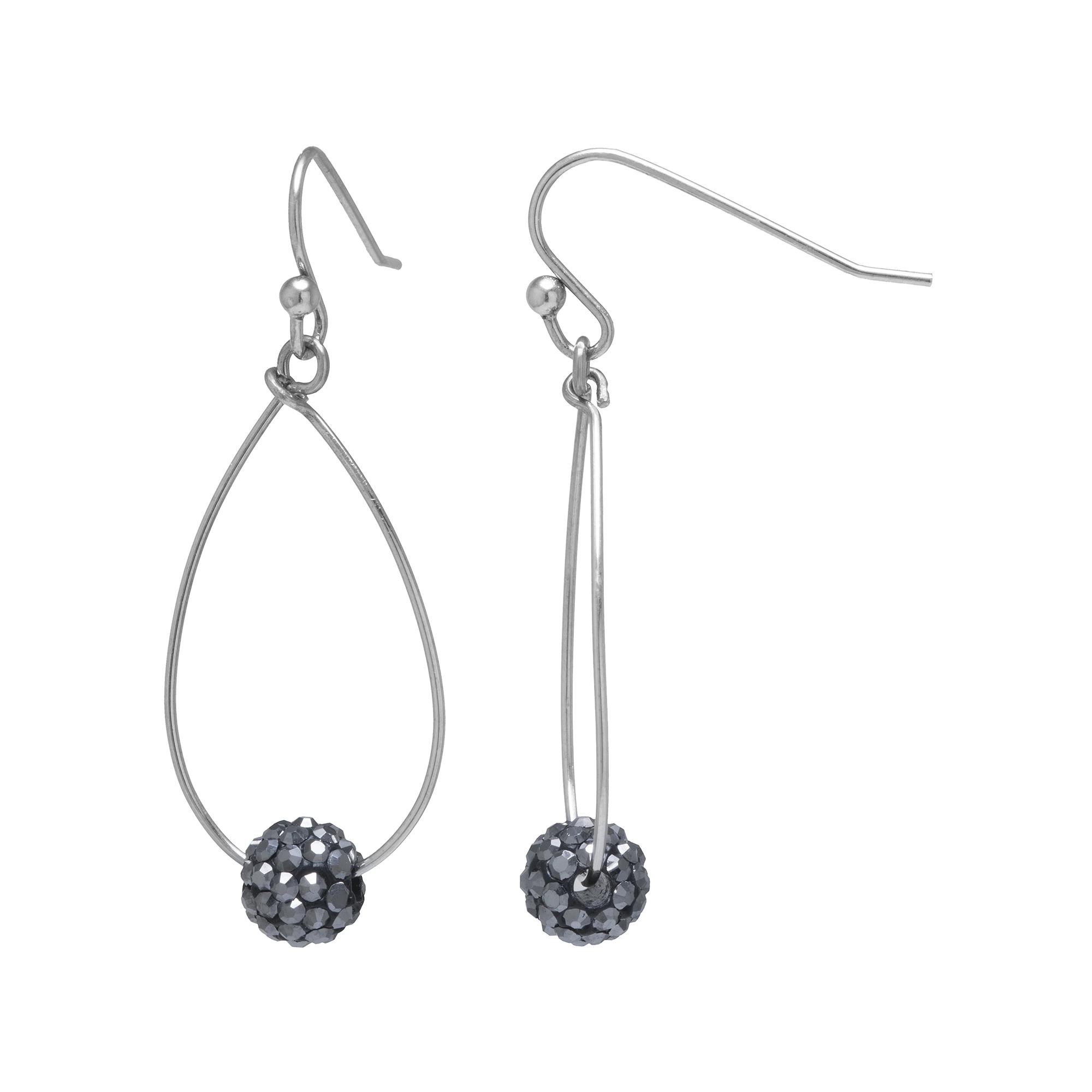 Main and Sterling Sterling Silver Crystal Ball Teardrop Earrings, Womens, Grey Product Image