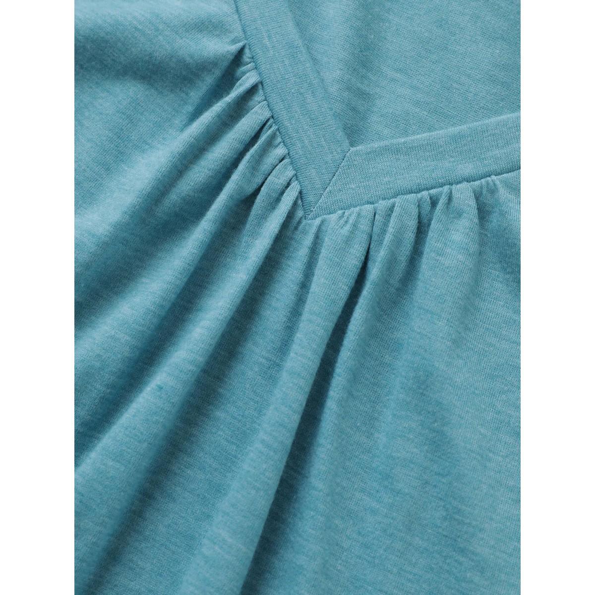 Plus Size Solid Heather Gathered Ruffle Sleeve T-shirt Cerulean Women Timeless Non V-neck Elegant T-shirts BloomChic 10/M Product Image