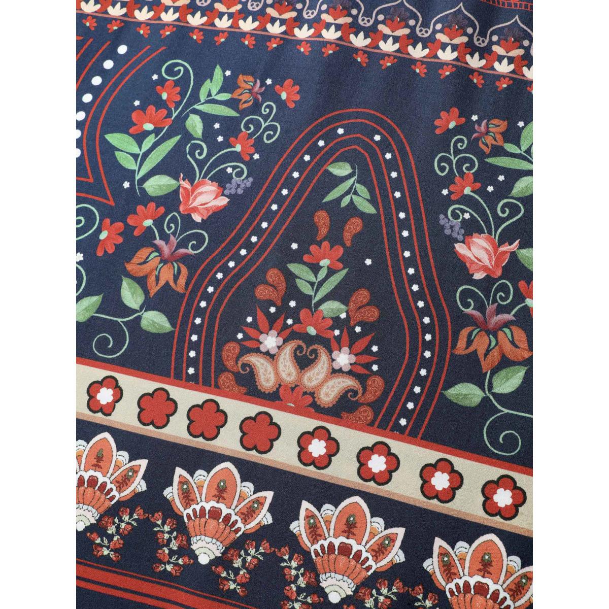 Plus Size Boho Floral Print Pockets Contrast Maxi Dress DarkBlue Women Boho V-neck Elbow-length sleeve Curvy BloomChic 18-20/2X Product Image