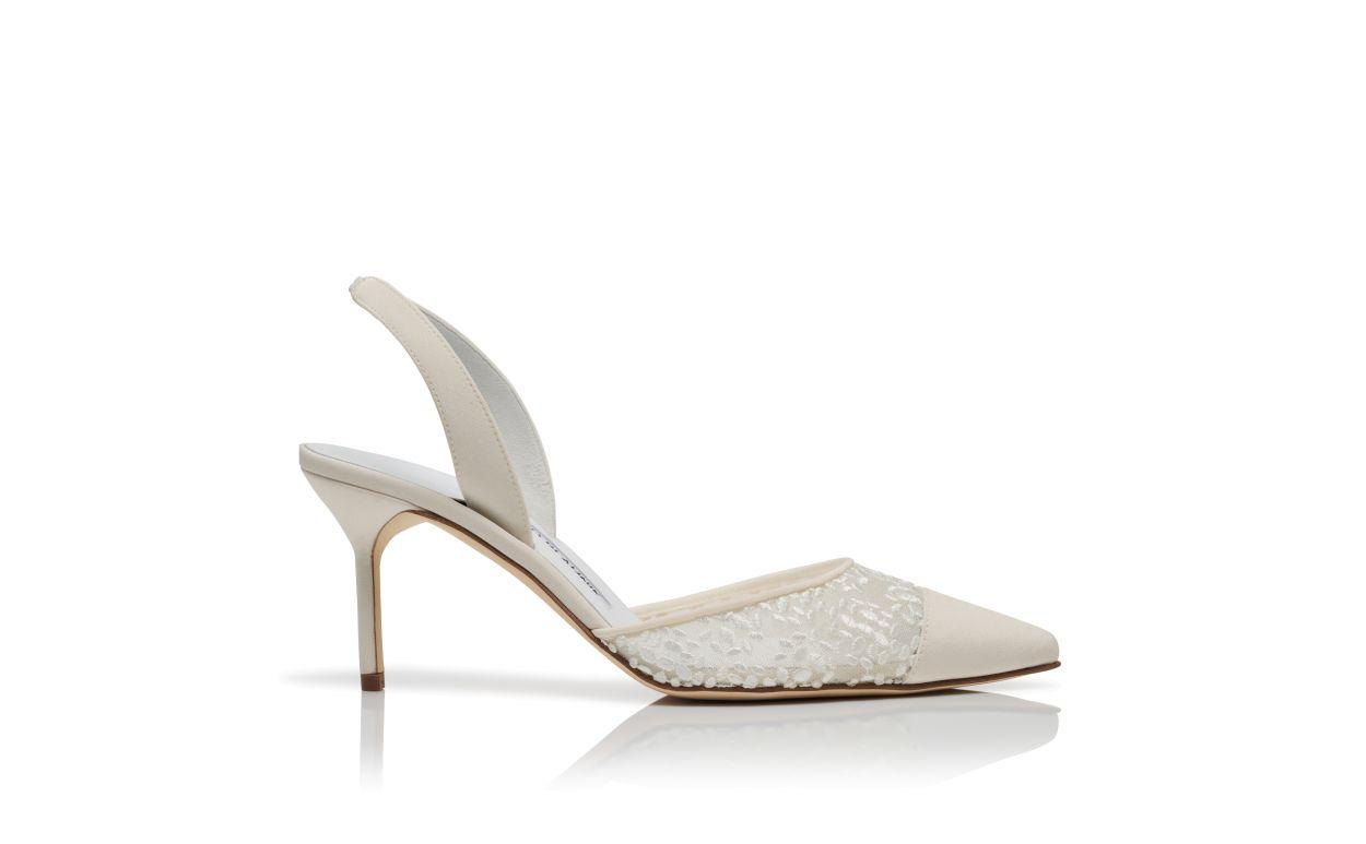 CAPSLI White Lace Slingback Pumps Product Image