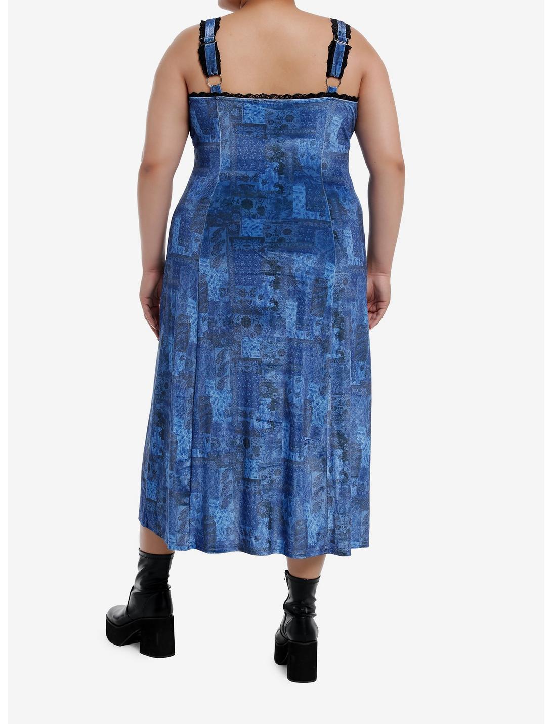 Cosmic Aura Blue Paisley Patchwork Midi Dress Plus Size Product Image