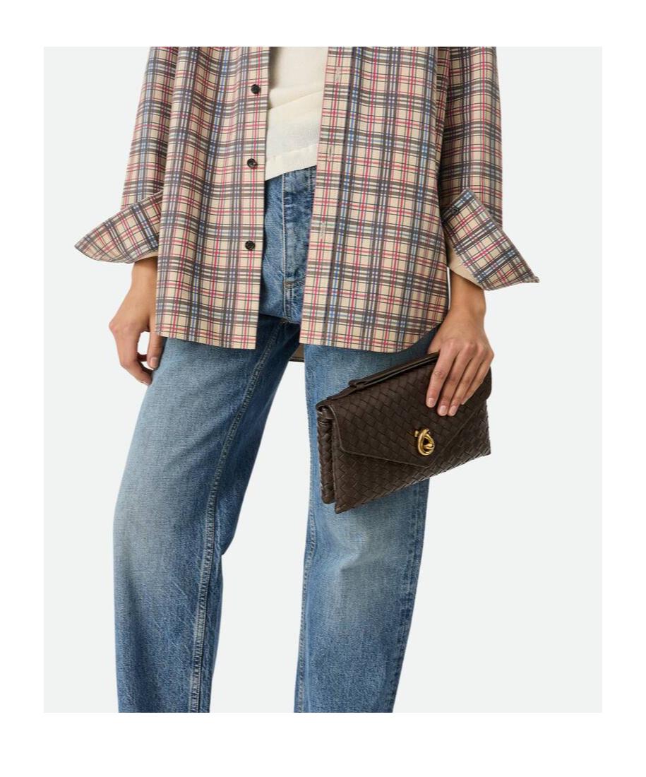 BOTTEGA VENETA Knot Lock Medium Intrecciato Leather Shoulder Bag In Brown Product Image