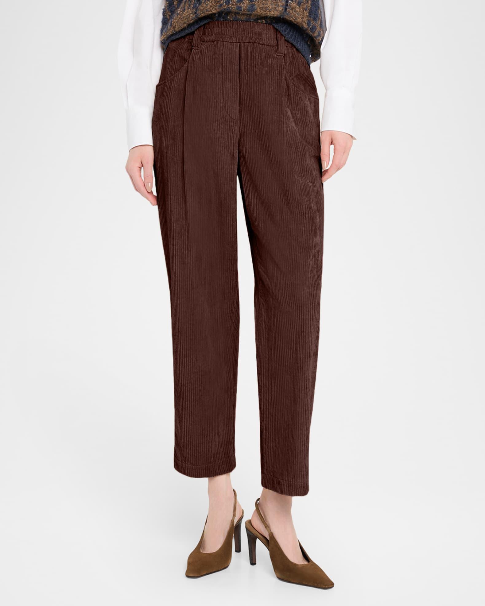 Soft Corduroy Pleated Straight-Leg Ankle Pants Product Image