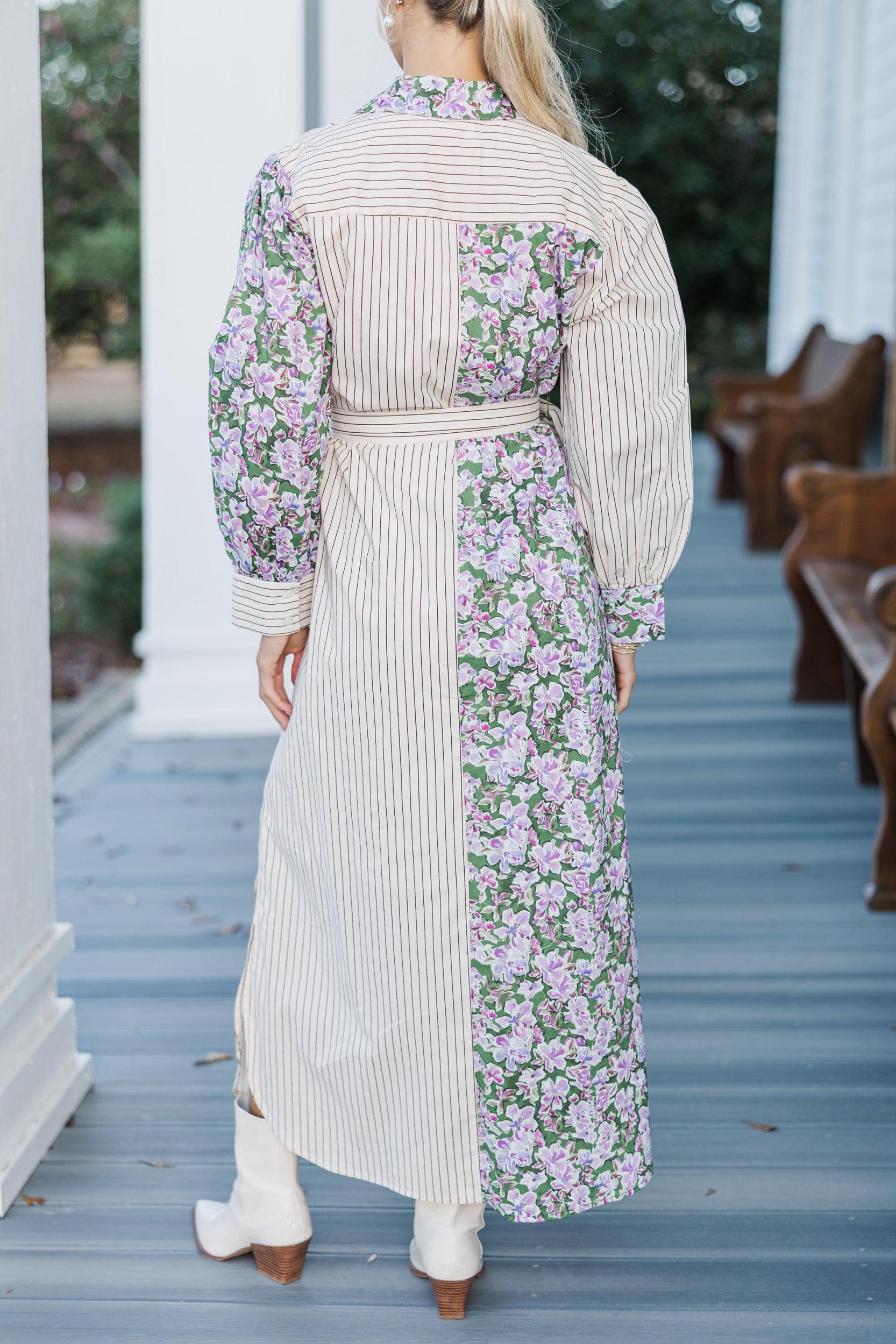 Just A Reminder Olive Green Ditsy Floral Midi Dress Female Product Image