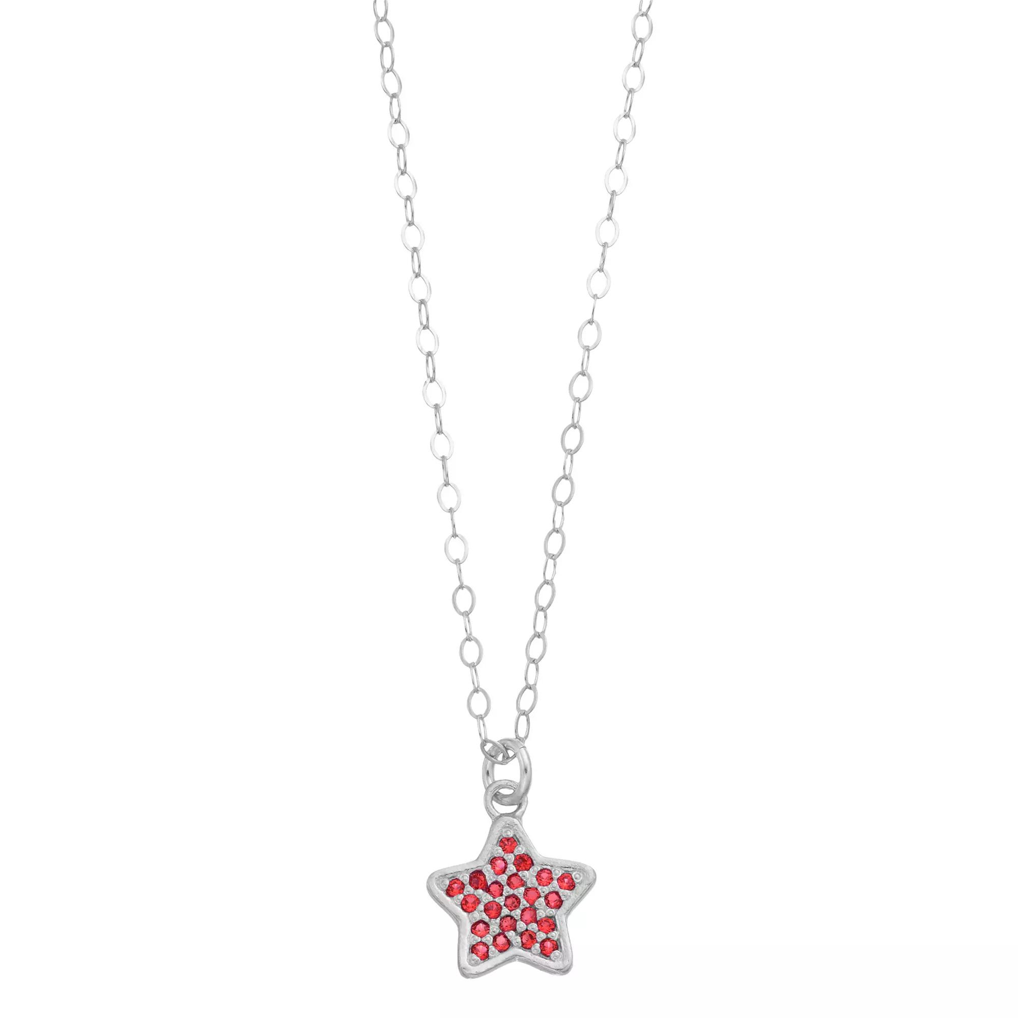 Aleure Precioso Sterling Silver Lab-Created Gemstone Pave Star Pendant Necklace, Women's, Size: 16", Sterling Silver Red Product Image