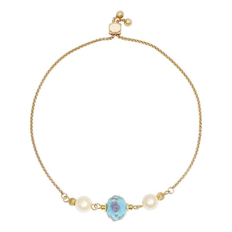 1928 Gold Tone Simulated Crystal Olivine Flower and Simulated Pearl Bracelet, Womens, Green Product Image