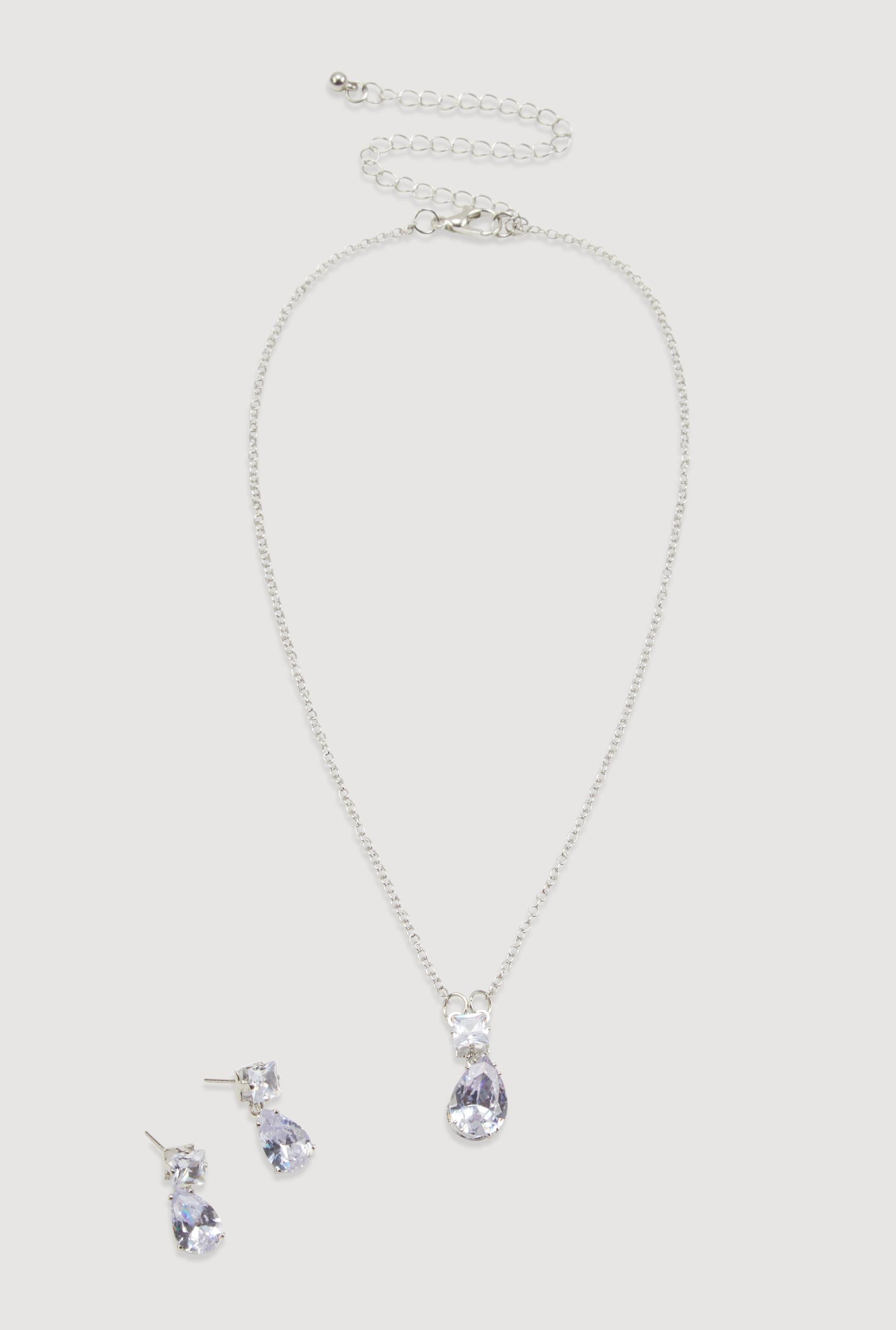 Teardrop Rhinestone Necklace and Drop Earrings Male Product Image