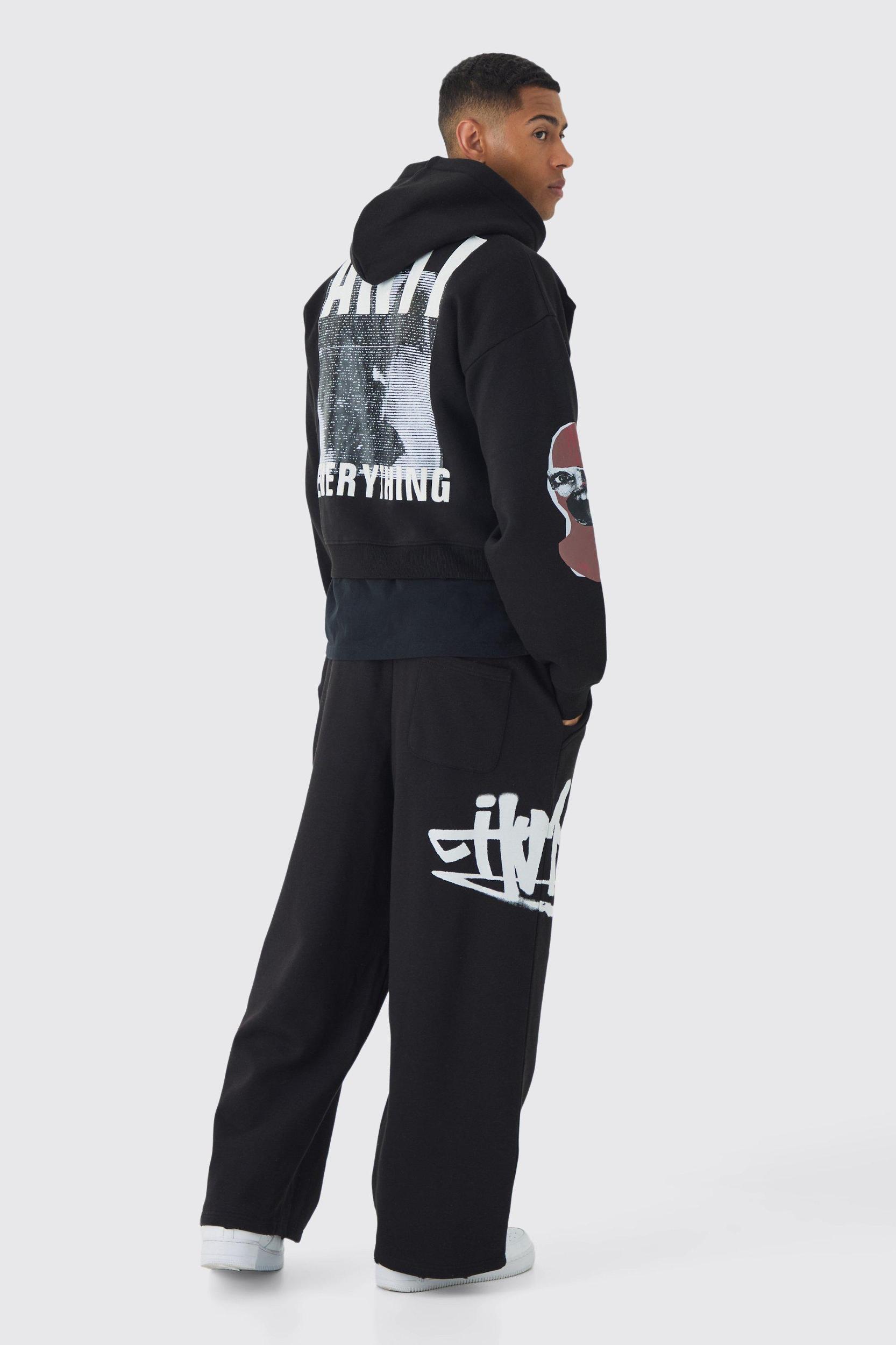 Relaxed Wide Leg Graffiti Applique Distressed Sweatpants | boohooMAN USA Product Image