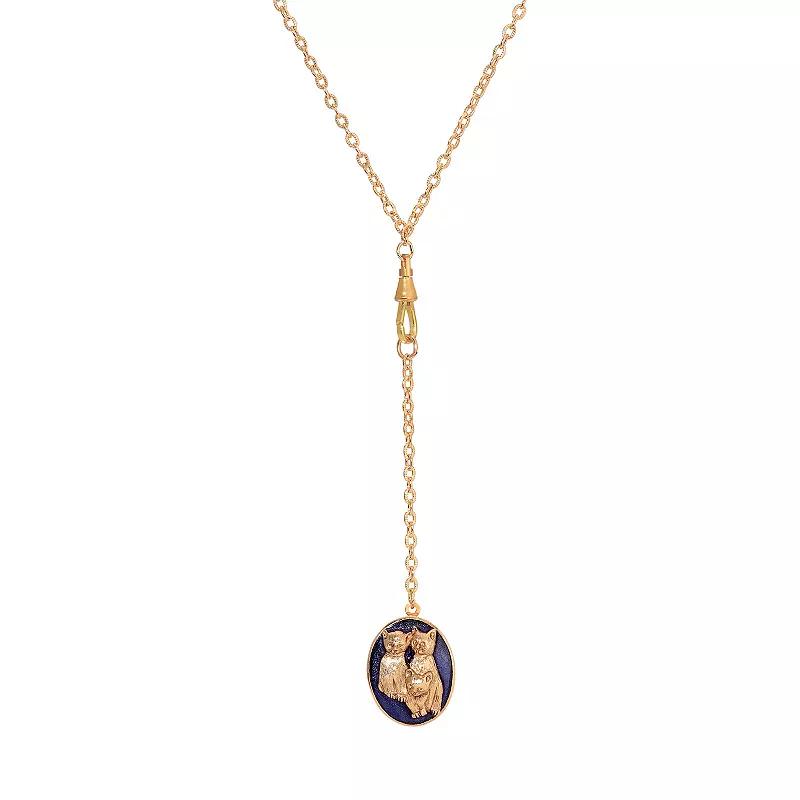 1928 Enamel Cat Locket Necklace, Womens, Blue Gold Product Image