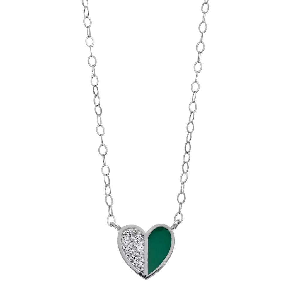 Aleure Precioso Sterling Silver Cubic Zirconia & Enamel Heart Necklace, Women's, Size: 16", Sterling Green Product Image