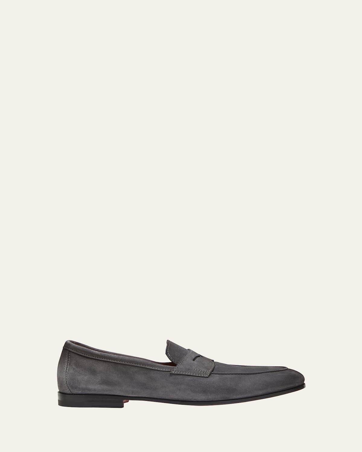 Mens Suede Rubber-Sole Penny Loafers Product Image