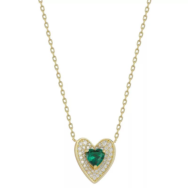 Sunkissed Sterling Sterling Silver White & Green Cubic Zirconia Heart Necklace, Women's, Size: 18", Gold Tone Product Image