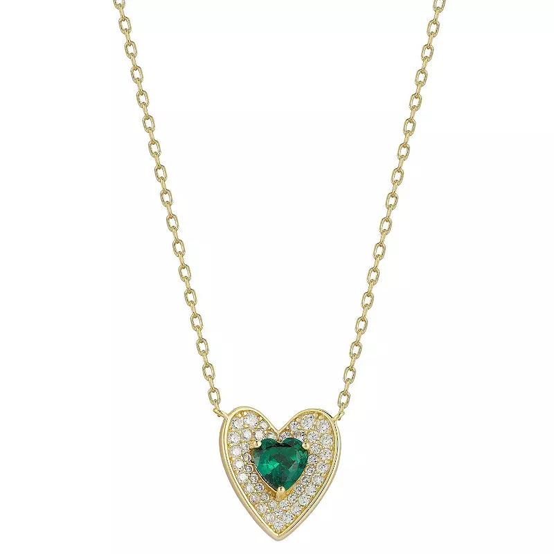 Sunkissed Sterling Sterling Silver White & Green Cubic Zirconia Heart Necklace, Women's, Size: 18", Gold Tone Product Image