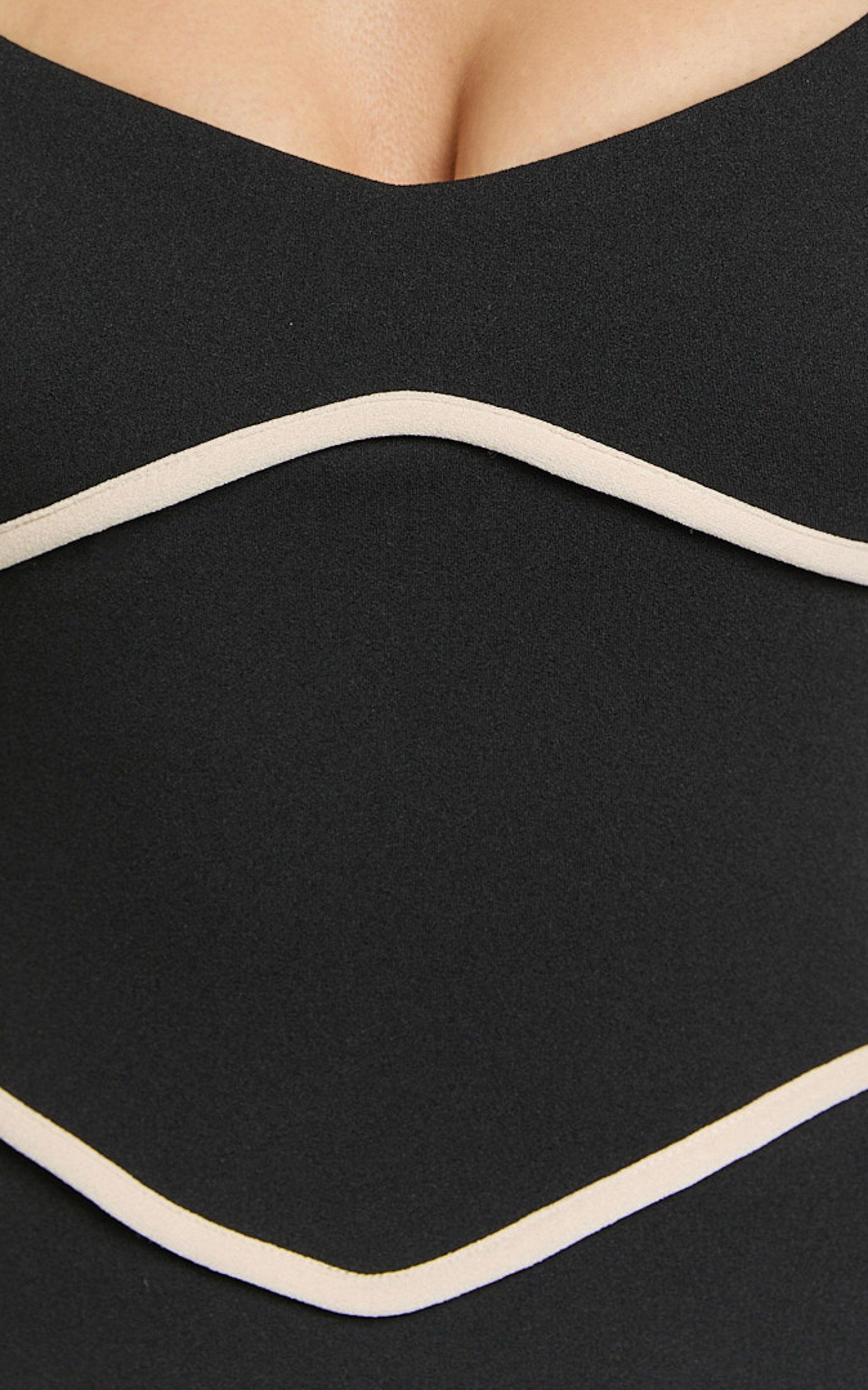 Zareena Midi Dress - Straight Neck Long Sleeve Slip Dress in Black Product Image