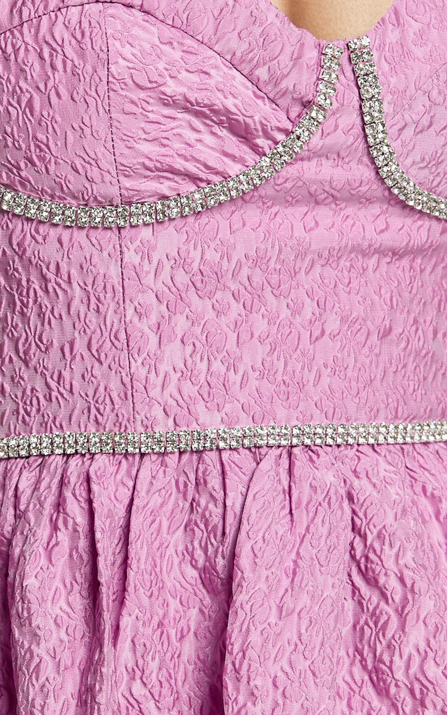 Grayson Mini Dress - Jacquard Sweetheart Diamante Detail Mini Dress in Lilac Product Image