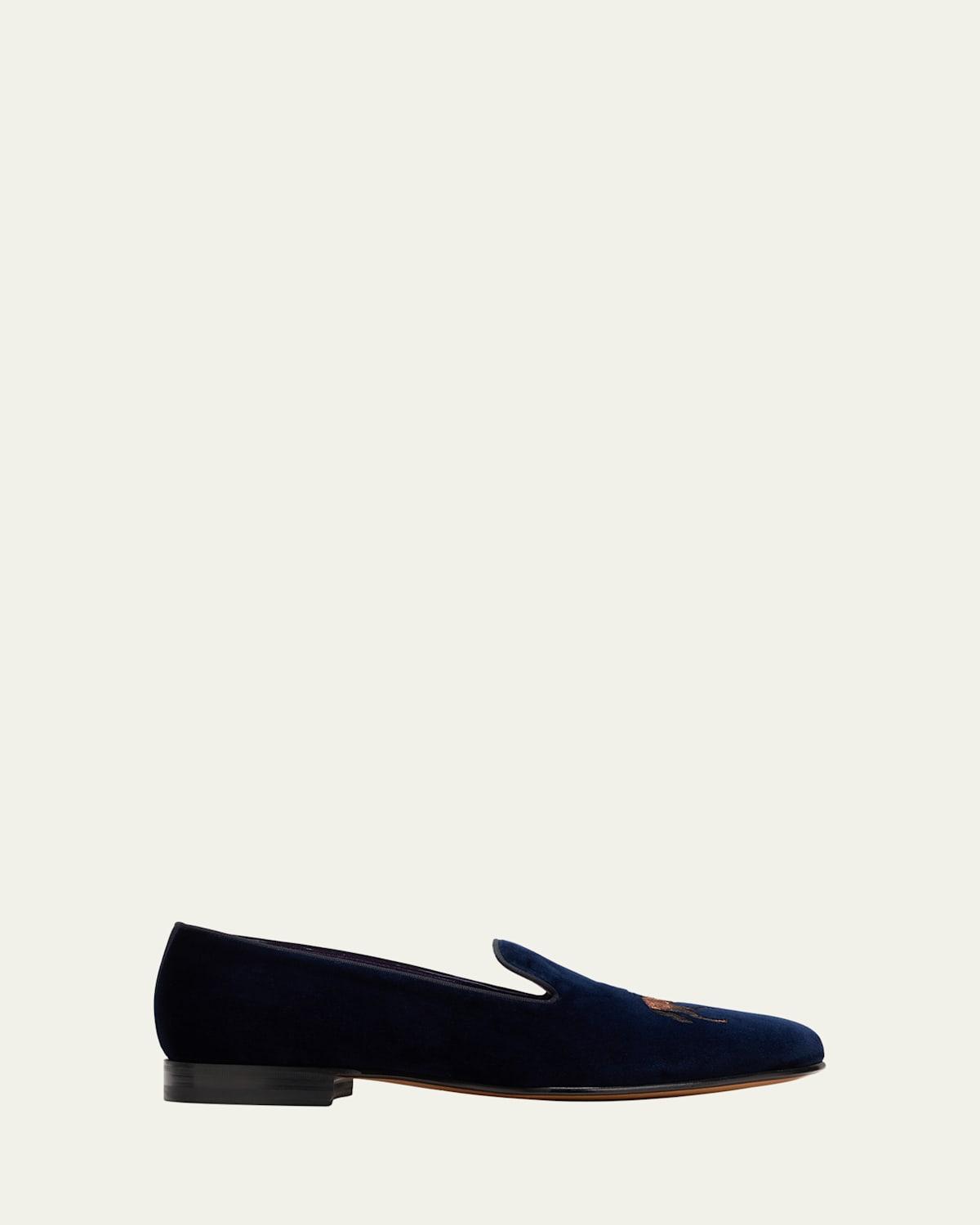 Men's Alonzo Embroidered Velvet Slippers Product Image