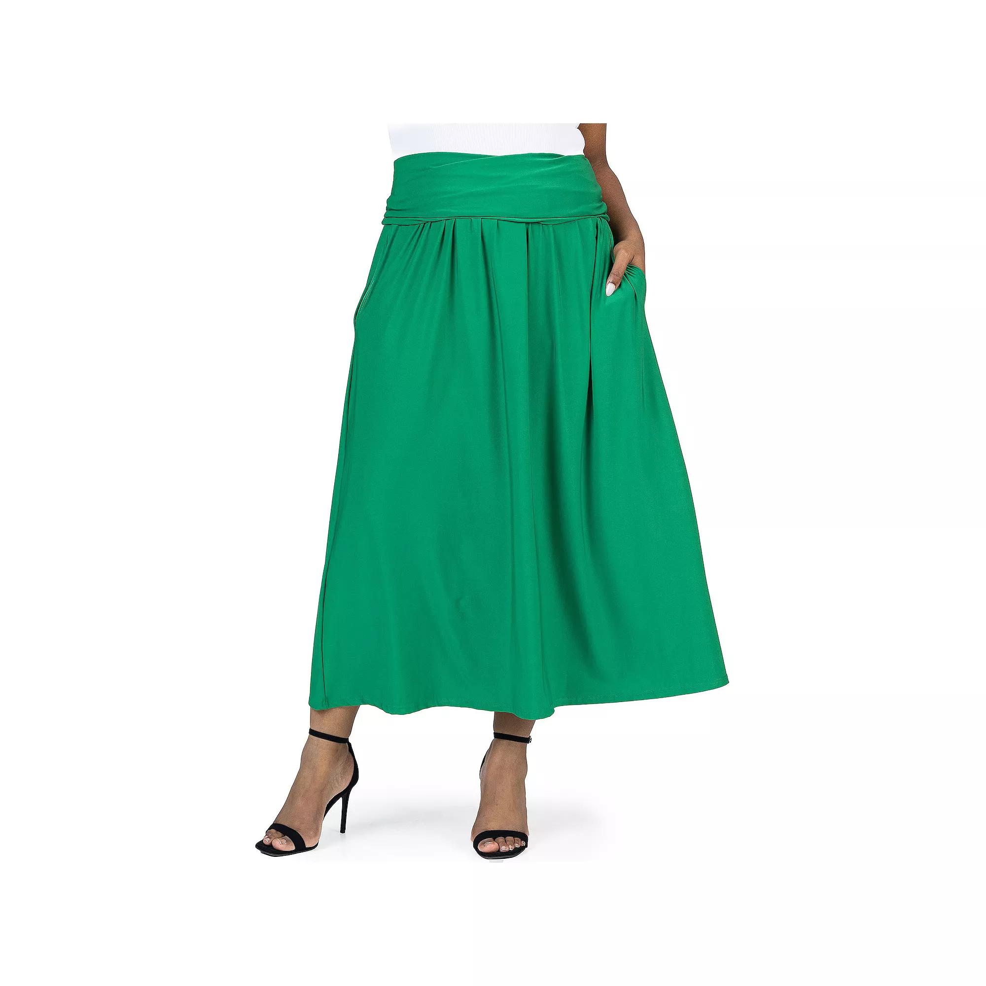 Plus Size 24Seven Comfort Apparel Foldover Maxi Skirt With Pockets, Women's, Size: 3XL, Green Product Image