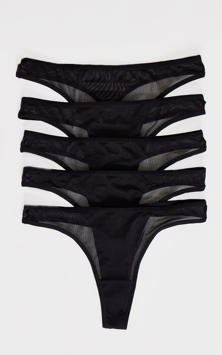 Black Mesh Pack of 5 Basic Thongs Product Image